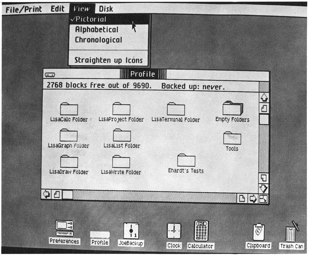 Figure 5: Apple’s Lisa Desktop, from Guidebook Gallery, URL: http://www.guidebookgallery.org/pics/articles/appleslisaapersonalofficesys-tem/thedesktop.big.jpg