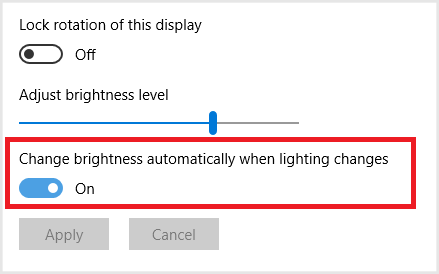 Figure 27: Display & Brightness settings (Windows 10)