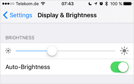 Figure 26: Display & Brightness settings (iOS 10)