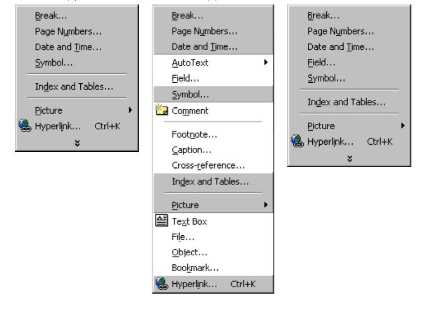 Figure 16: Personalized dropdown menu in Microsoft Office 2000