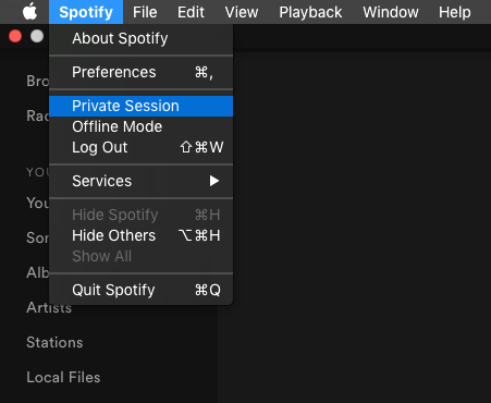 Figure 57: Spotify Private Session; example for the split of the user model